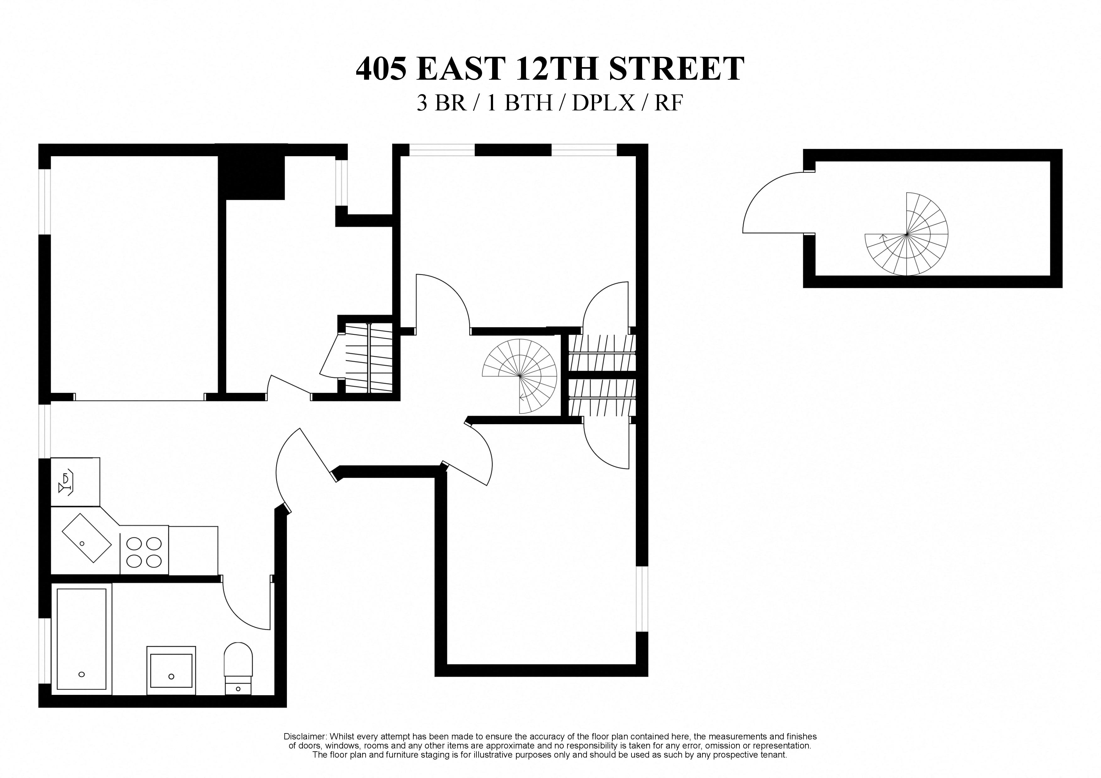 Floor plan for 3 beds, 1 bath
